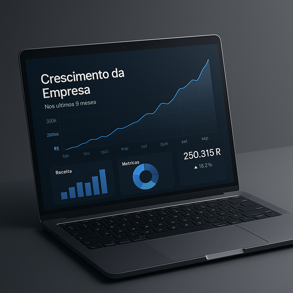 Dashboard mostrando crescimento de 250.315R com 18.2% de aumento - Resultados reais da Hábito Digital